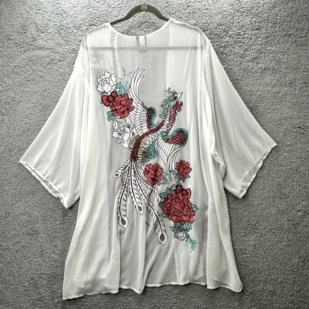 Hello‎ Kitty x Torrid 4 Sheer White Kimono Embroidered Phoenix Dragon Flowers